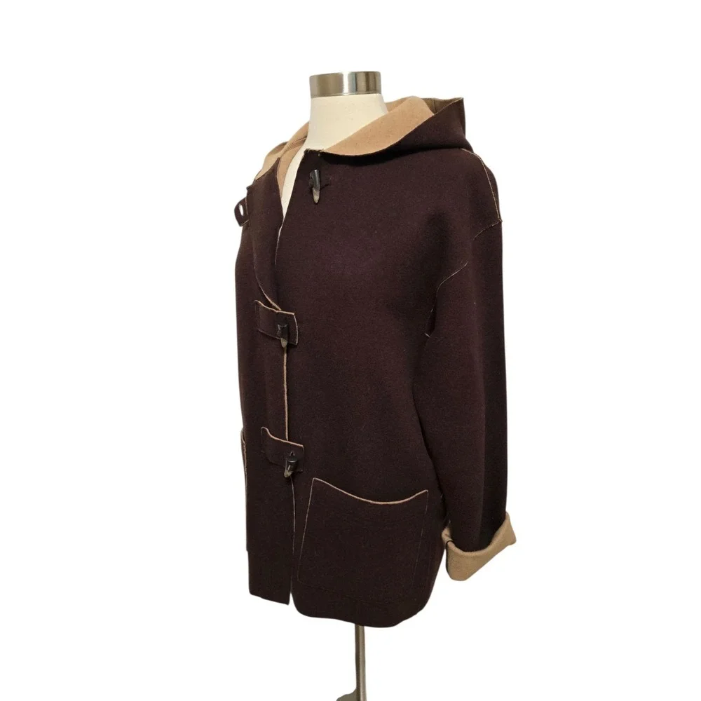 Lauren Ralph Lauren Wool Blend Brown Hooded Toggle Button Coat‎ - Size Large